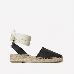 Everlane D’Orsay Black Espadrille Flats with Cream Ankle Tie Size 10